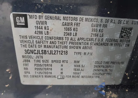 2018 Chevrolet Trax Lt from USA, damaged, VIN 3GNCJLSB1JL271218